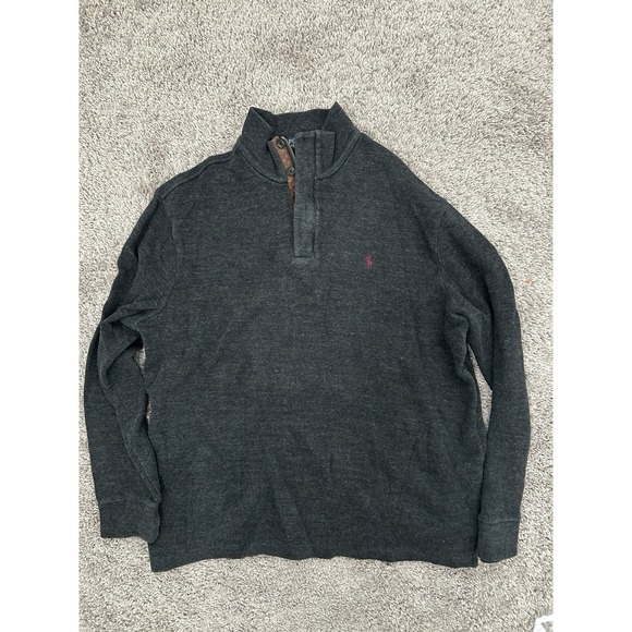 Men's VTG Polo Ralph Lauren Pullover Quarter Zip Button Size XL Charcoal Gray - Picture 8 of 9